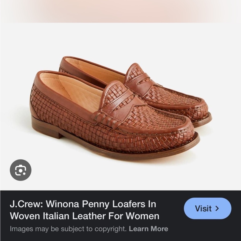 J. Crew Woven Penny Loafers in Brown Leather